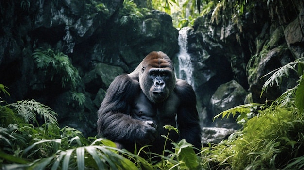 Free Photo close up on beautiful gorilla in the wild