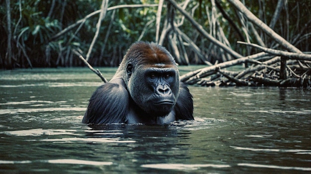 Free photo close up on beautiful gorilla in the wild