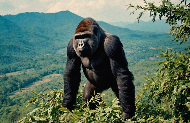 Close up on beautiful gorilla in the wild