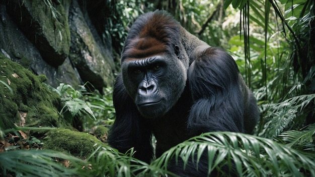 Free photo close up on beautiful gorilla in the wild