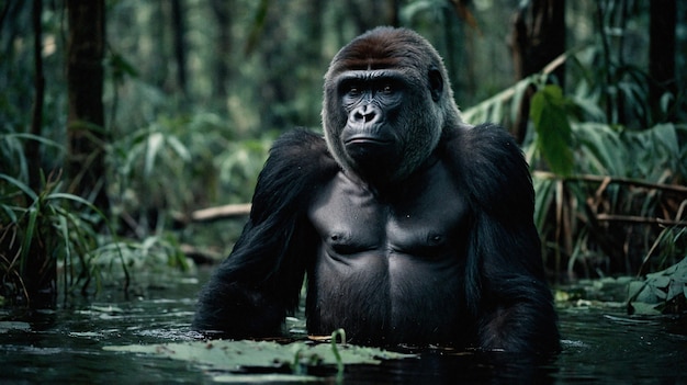 Close up on beautiful gorilla in the wild