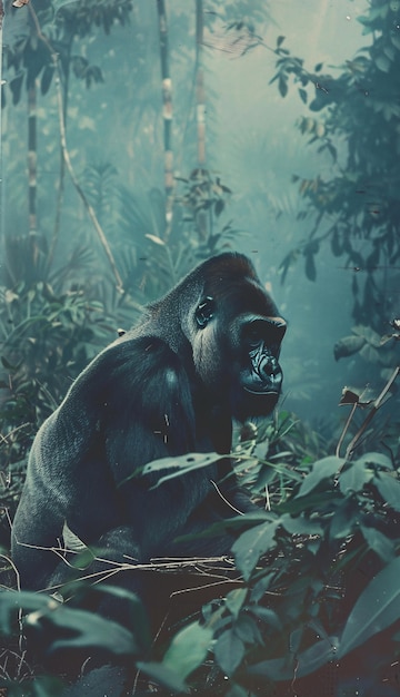 Free photo close up on beautiful gorilla in the wild