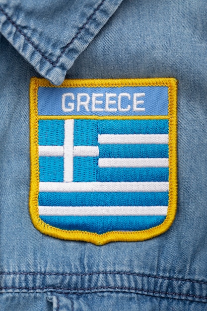 Close up on beautiful greece flag embroidery pin