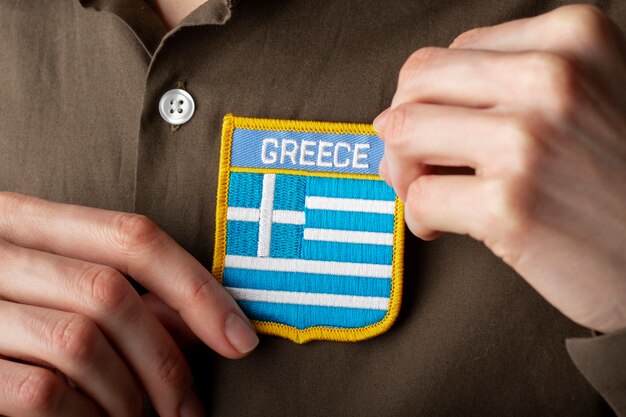 Close up on beautiful greece flag embroidery pin