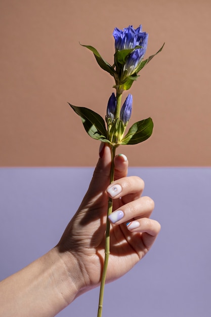 Close up on beauty nail art with flower