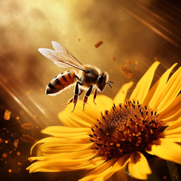 Close up on bee collecting nectar