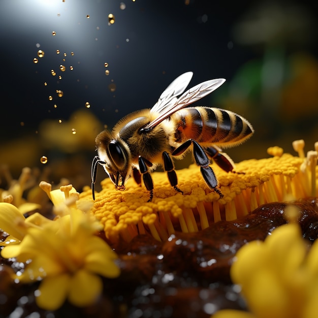 Close up on bee collecting nectar