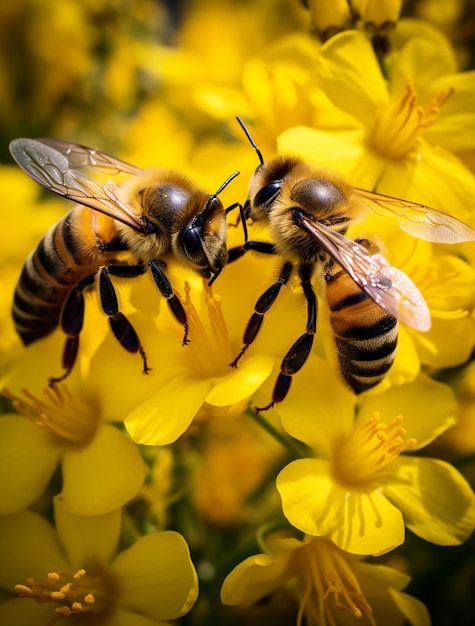 Close up on bee collecting nectar