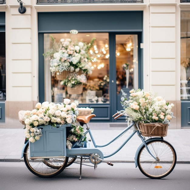 Free photo close up  bike with flowers in basket