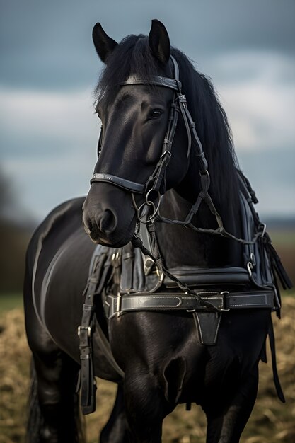 Close up on black horse