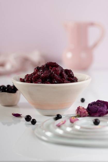 Close up on blueberry granita dessert