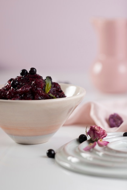 Close up on blueberry granita dessert