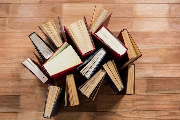 Close-up of books arranged on a table