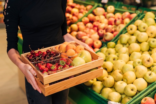 Close-up box with different fruits