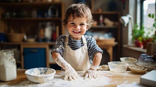 Close up on boy cooking