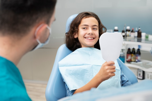 Close up on boy at the dentist