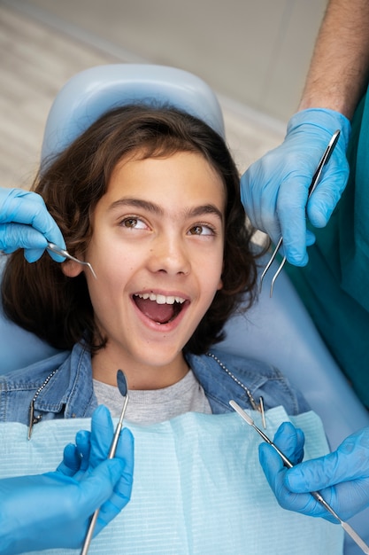 Close up on boy at the dentist