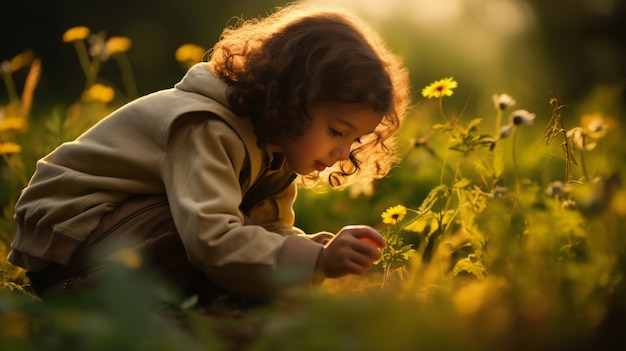 Close up on boy helping with gardening