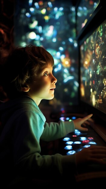 Close up on boy playing with lights