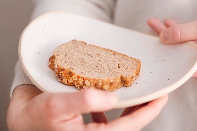 Close-up bread slice on plate