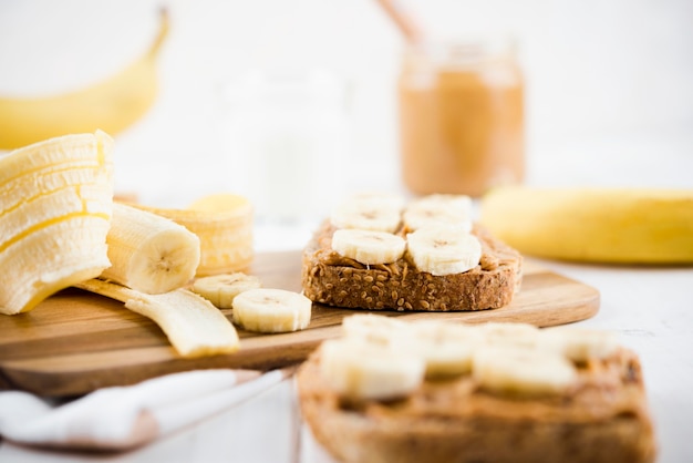 Close-up bread slices with banana