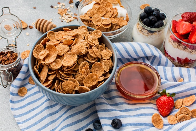 Close-up breakfast with cereals