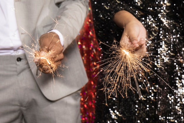 Free Photo close-up burning sparkler blast