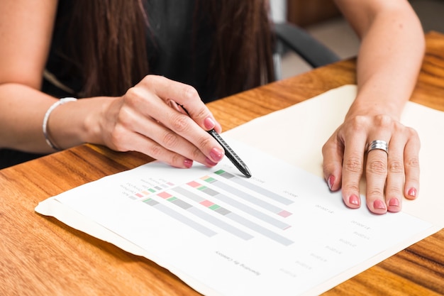 Close up business woman showing statistics