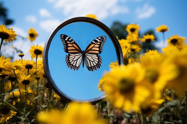 Free Photo close up on butterfly near mirror