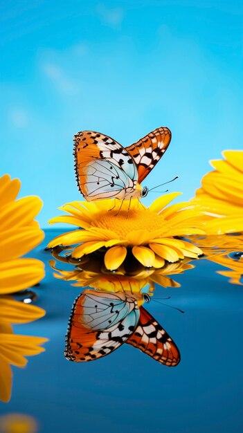 Close up on  butterfly near water