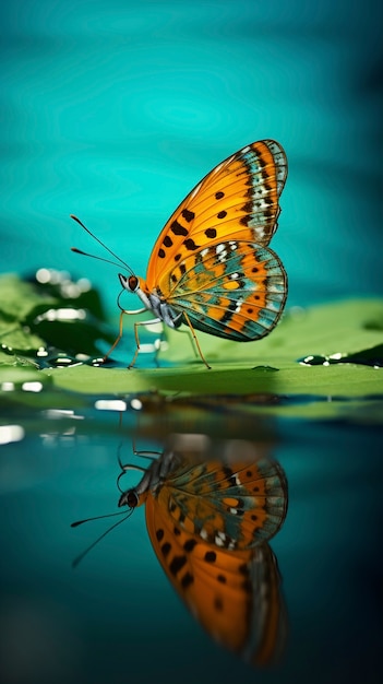 Close up on  butterfly near water