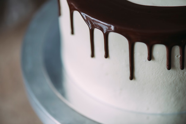 Close-up cake with chocolate topping