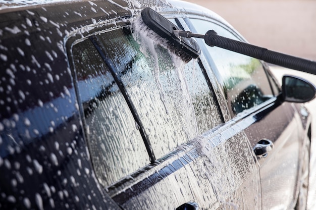 Close up on car care washing