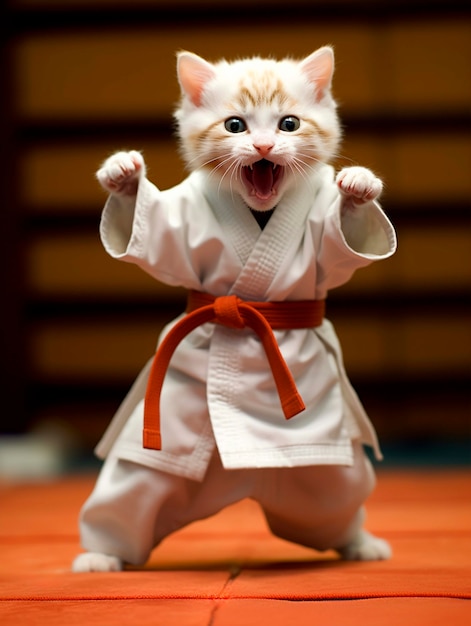 Free Photo close up on cat doing martial arts