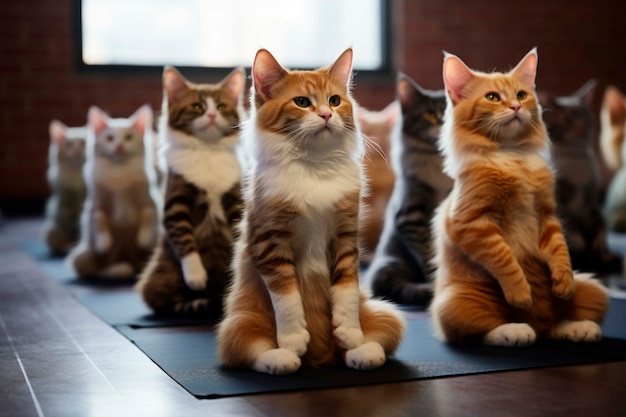 Close up on cats doing yoga