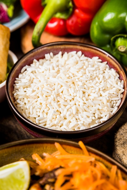 Free Photo close-up of ceramic bowl of white rice