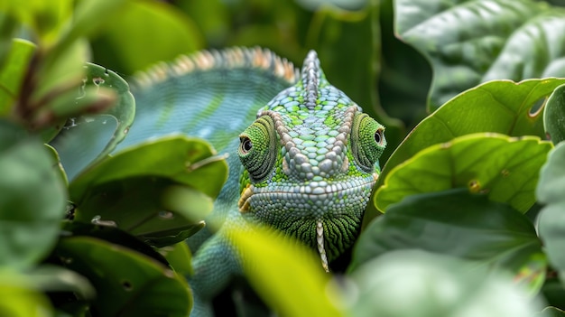 Free Photo close up chameleon in nature