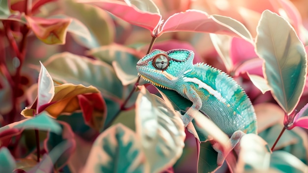 Free Photo close up chameleon in nature