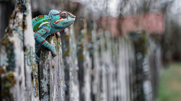 Free Photo close up chameleon in nature