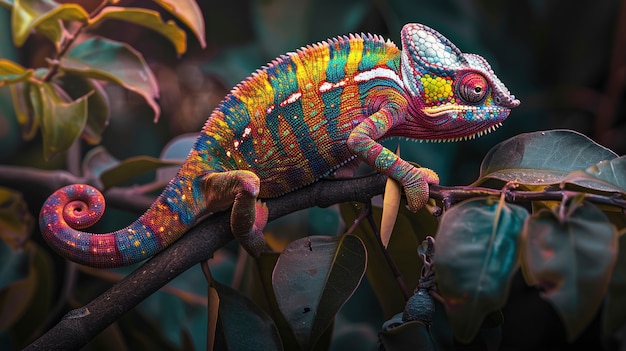 Free Photo close up chameleon in nature