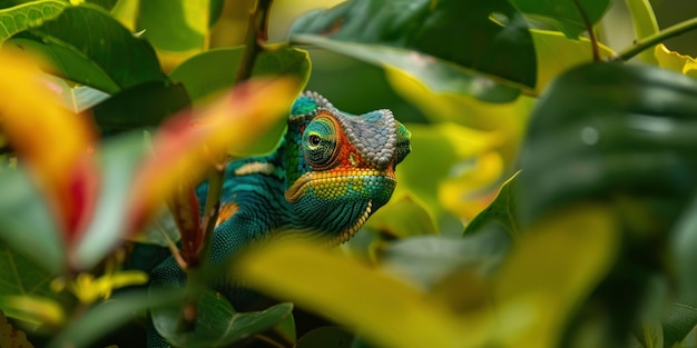 Close up chameleon in nature