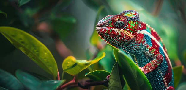 Close up chameleon in nature