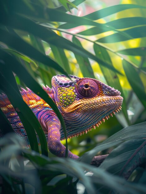 Close up chameleon in nature