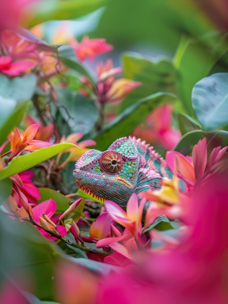 Close up chameleon in nature