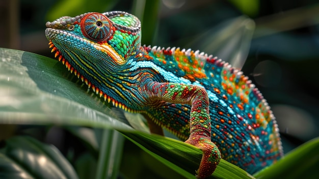 Close up chameleon in nature