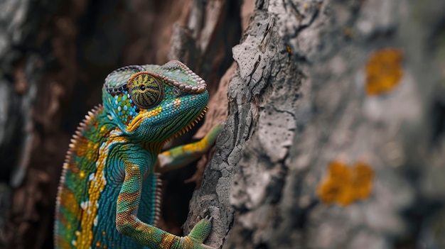 Close up chameleon in nature