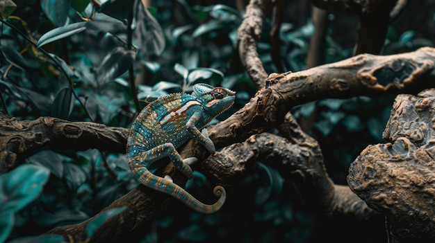 Free photo close up chameleon in nature