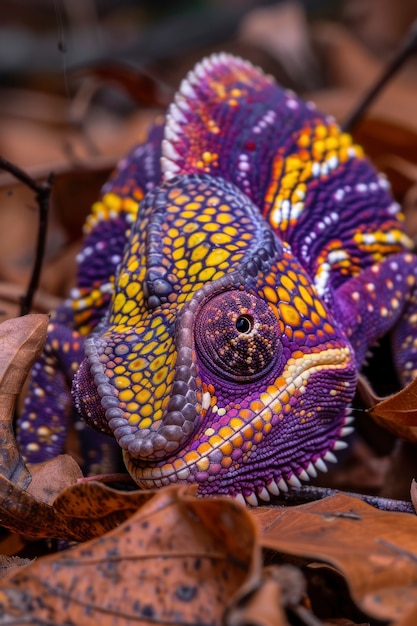 Free photo close up chameleon in nature