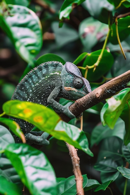 Free Photo close up chameleon in nature