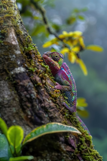 Free Photo close up chameleon in nature